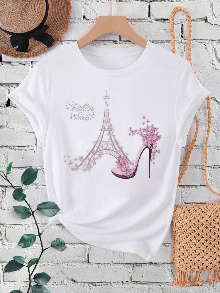 Women'S Fashion Paris - แฟชั่น Paris EIFFEL Tower พิมพ์ผู้หญิงเสื้อยืดแขนสั้นลูกเรือคอเสื้อลําลองสําหรับฤดูร้อนฤดูใบไม้ผลิเสื้อผ้าสตรี
