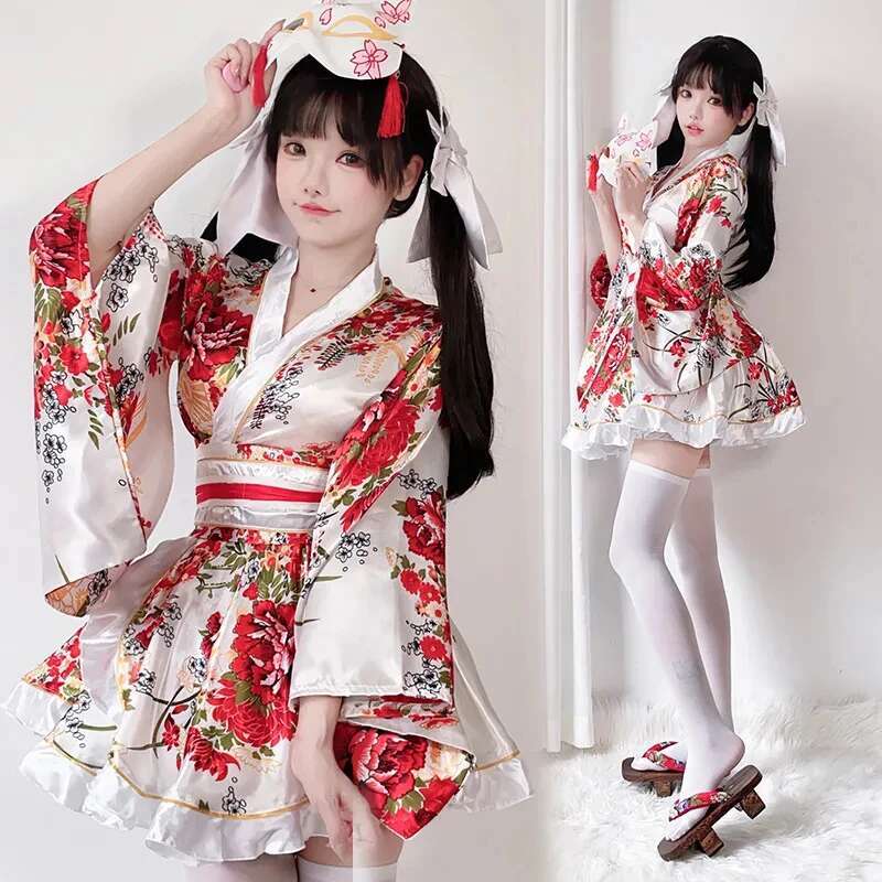 Women'S Fashion Kimono - ชุดกิโมโนญี่ปุ่นดัดแปลงสำหรับผู้หญิงเสื้อคลุมอาบน้ำฤดูร้อนคอสเพลย์อะนิเมะฮาโลวีนเครื่องแต่งกายเซ็กซี่หวานเกอิชาสาวน่ารัก