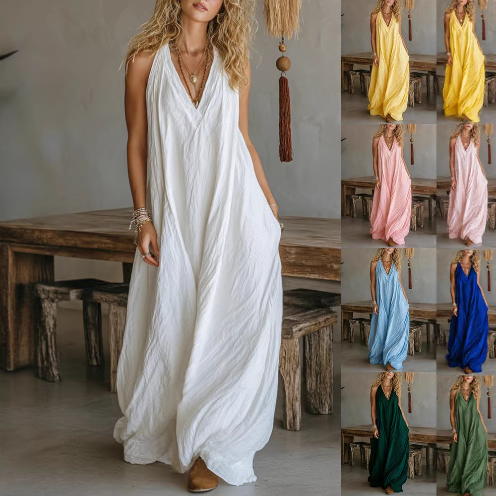 Women Fashion Usa - ใหม่! ชุดเดรสยาวลำลองแขนกุดสำหรับผู้หญิง มีกระเป๋า แฟชั่นยุโรป-อเมริกา 2026 ไซส์