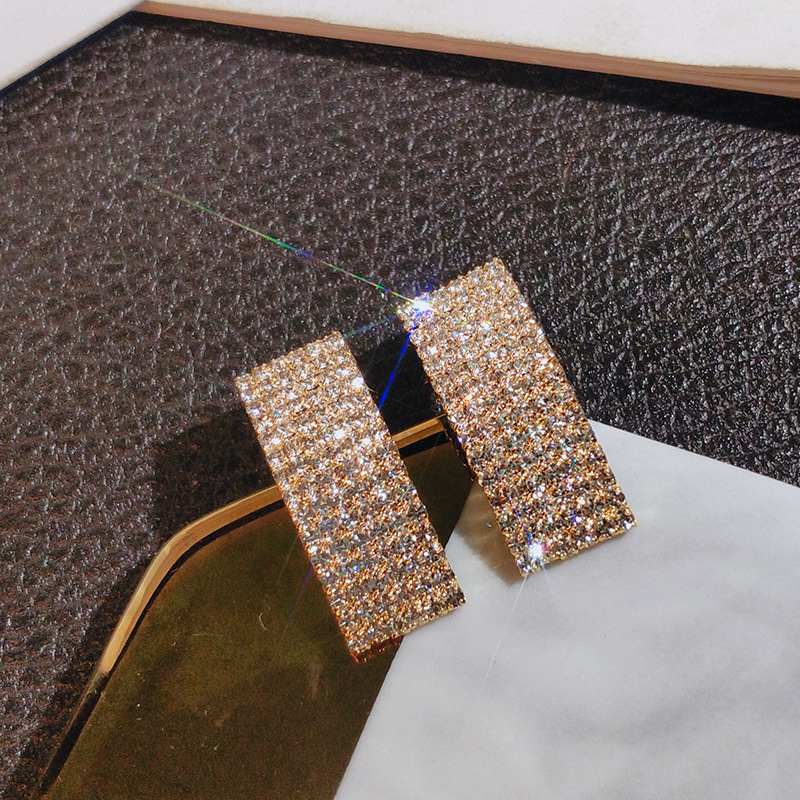Women'S Fashion Paris - 14K สีเหลืองทองเพชรต่างหูสแควร์ Rock Pary ต่างหูสำนักงาน Club