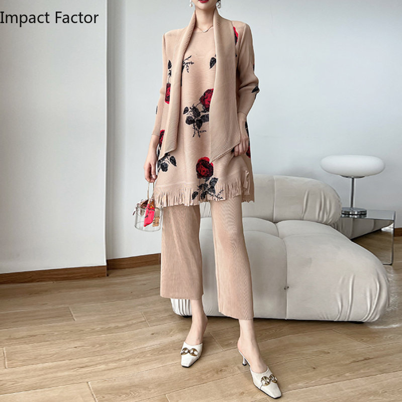 Women'S Fashion Show 2022 - ชุดแฟชั่นอัดพลีท3ชิ้นสำหรับผู้หญิงใหม่ฤดูใบไม้ผลิ2024ชุดสองชิ้นสำหรับสาวอ้วนหรูหราผ่อนคลายคุณภาพสูงแสดงให้เห็นถึงวัยที่เพรียวบาง