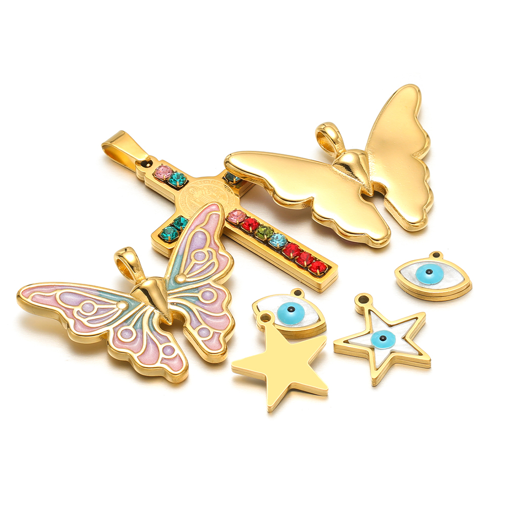 Women'S Fashion Earrings - 5 ชิ้น/ล็อตสแตนเลสเคลือบดาวผีเสื้อ Charms จี้จํานวนมาก DIY ผู้หญิงเครื่องประดับทําต่างหูสร้อยคออุปกรณ์เสริม