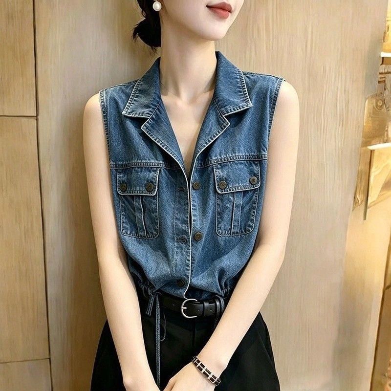 Women'S Fashion Denim Jacket - เสื้อเชิ้ตเดนิมสุดเท่ เสื้อผู้หญิง บลูส์ 2026 ฤดูร้อน ฤดูใบไม้ร่วง