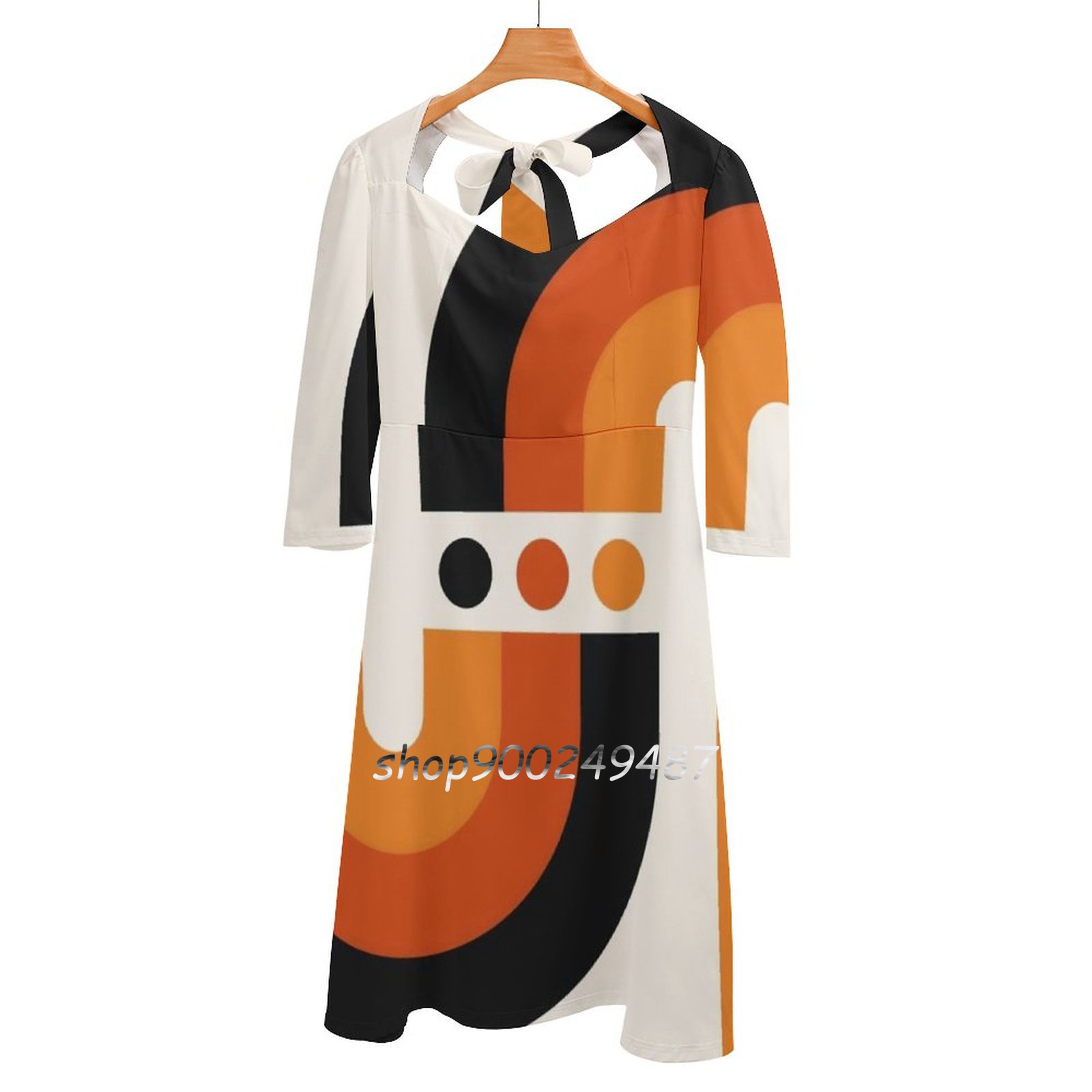 Women'S Fashion Of The 60S - Sunset Rainbow Flare ชุดสแควร์คอชุดแฟชั่นหญิงพิมพ์ชุด60S 70S Retro