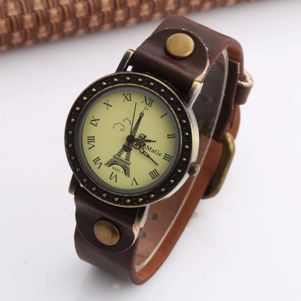 Women'S Fashion Paris - สตรีนาฬิกาแฟชั่นผู้หญิงสายรัดนาฬิกาหนังควอตซ์นาฬิกา Paris Eiffel Tower นาฬิกา Montre