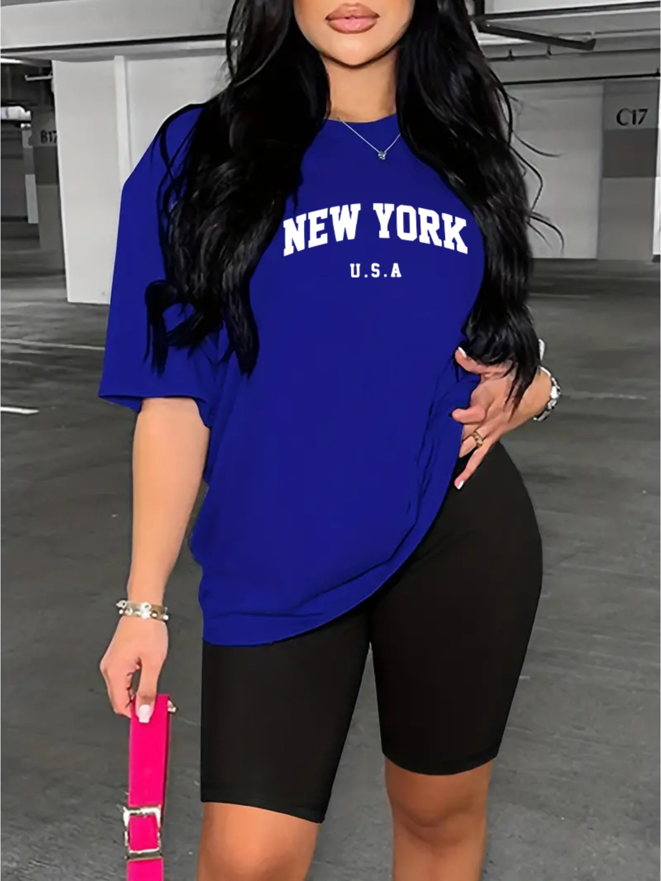 Women Fashion Usa - นิวยอร์กสหรัฐอเมริกาเสื้อยืดพิมพ์ลายเสื้อยืดลำลองและแฟชั่นผ้าฝ้ายเสื้อยืดกางเกงโพลีเอสเตอร์ยืดหยุ่นระบายอากาศได้ดีกางเกง kemeja lembut