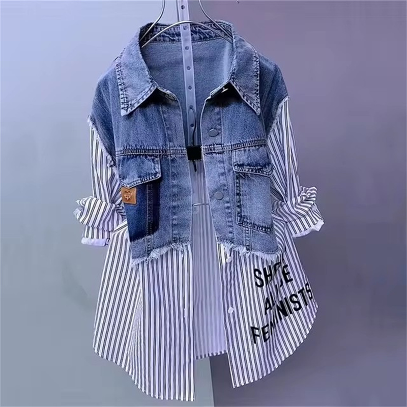 Women'S Fashion Denim Jacket - 2025 ใหม่ฤดูใบไม้ผลิ/ฤดูร้อนแฟชั่นเกาหลีลาย DENIM เสื้อแจ็คเก็ตผู้หญิงการออกแบบความรู้สึกเย็บผู้หญิงแจ็คเก็ตอารมณ์เสื้อ