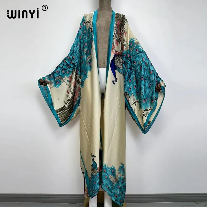 Winyi ชุดเดรสผ้าไหมแขนยาวพิมพ์ - Women'S Fashion Kimono บทวิจารณ์และราคา