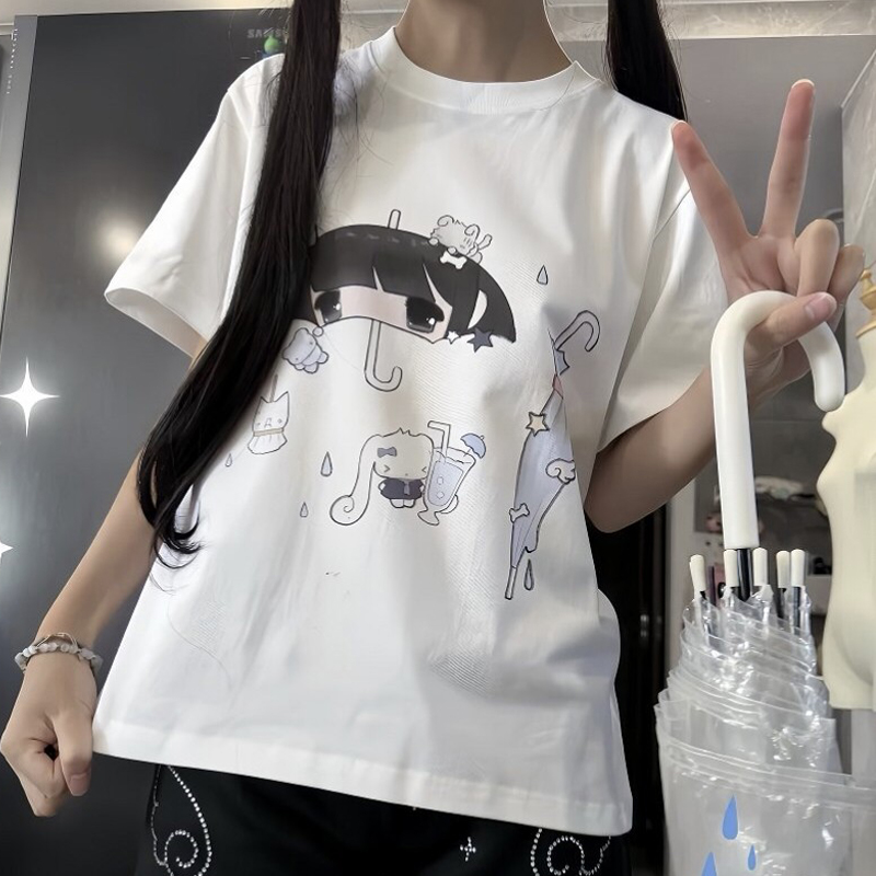 เสื้อยืดผู้หญิงแขนสั้นพิมพ์ลาย - Women'S Fashion Umbrella บทวิจารณ์และราคา