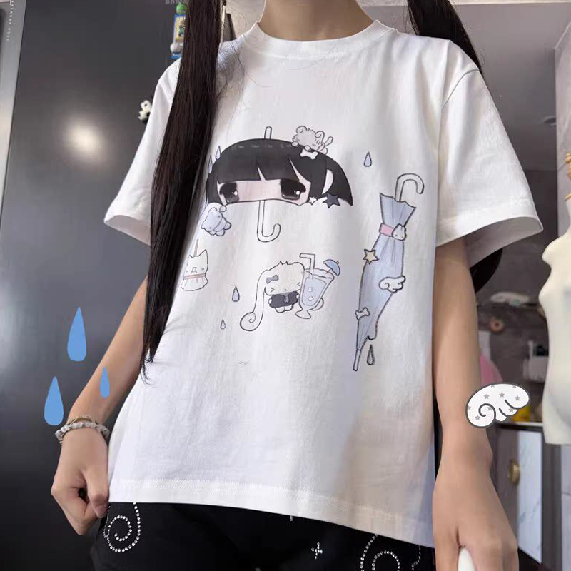 เสื้อยืดผู้หญิงแขนสั้นพิมพ์ลาย - Women'S Fashion Umbrella บทวิจารณ์และราคา