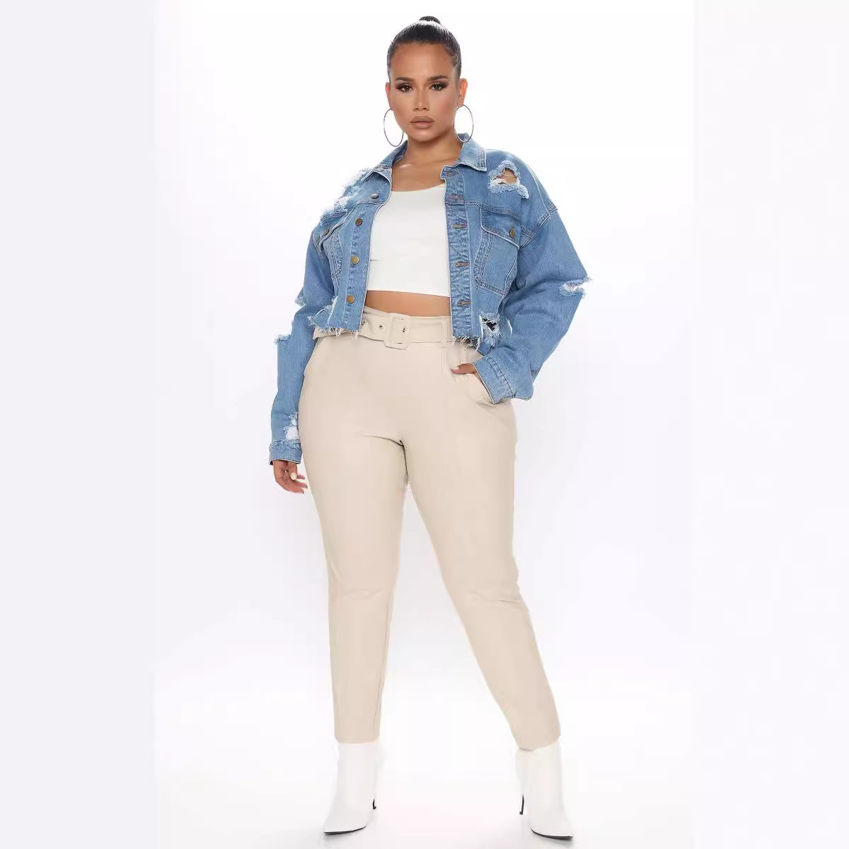 เสื้อแจ็คเก็ตยีนส์ขาสั้น Rippe - Women'S Fashion Denim Jacket บทวิจารณ์และราคา