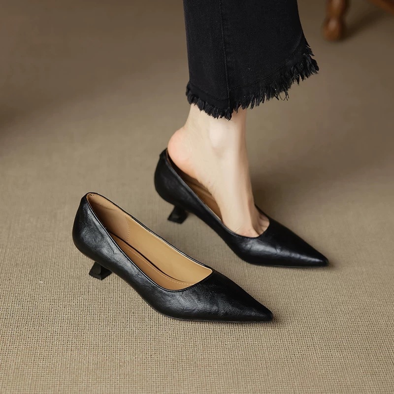 รองเท้าส้นสูงแบบสลิปออน หนังกล - Women Fashion Simple บทวิจารณ์และราคา