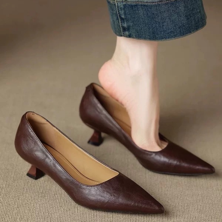 รองเท้าส้นสูงแบบสลิปออน หนังกล - Women Fashion Simple บทวิจารณ์และราคา