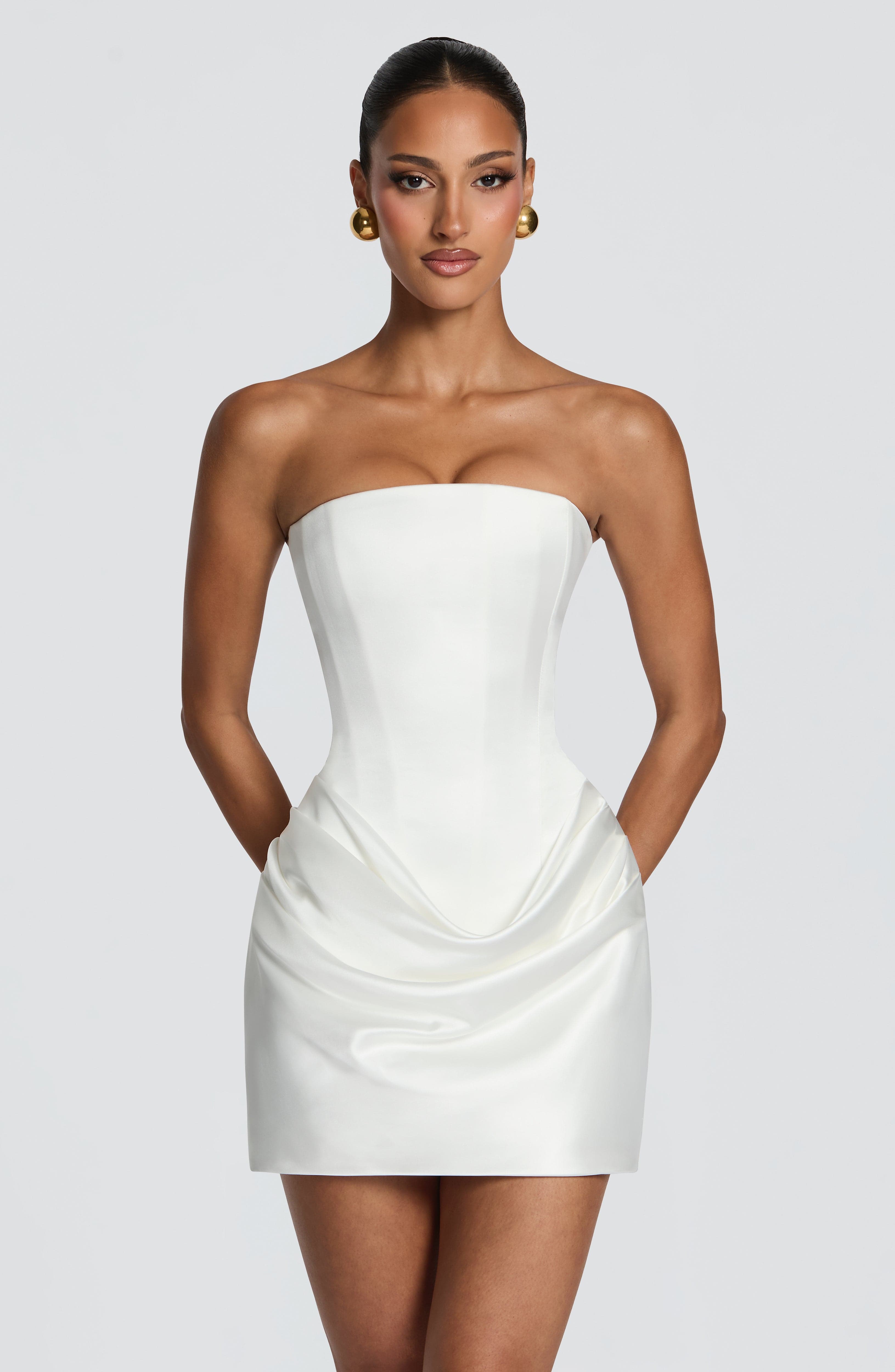 2 สไตล์ ชุดมินิเดรสผ้าซาตินสีข - Bodycon Dress Women บทวิจารณ์และราคา