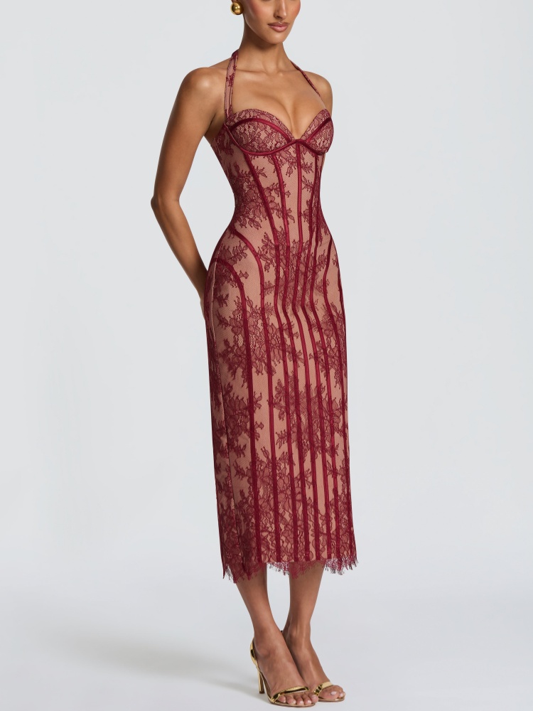 ชุดเดรสลูกไม้สีเบอร์กันดีทรงมิ - Bodycon Dress Women บทวิจารณ์และราคา