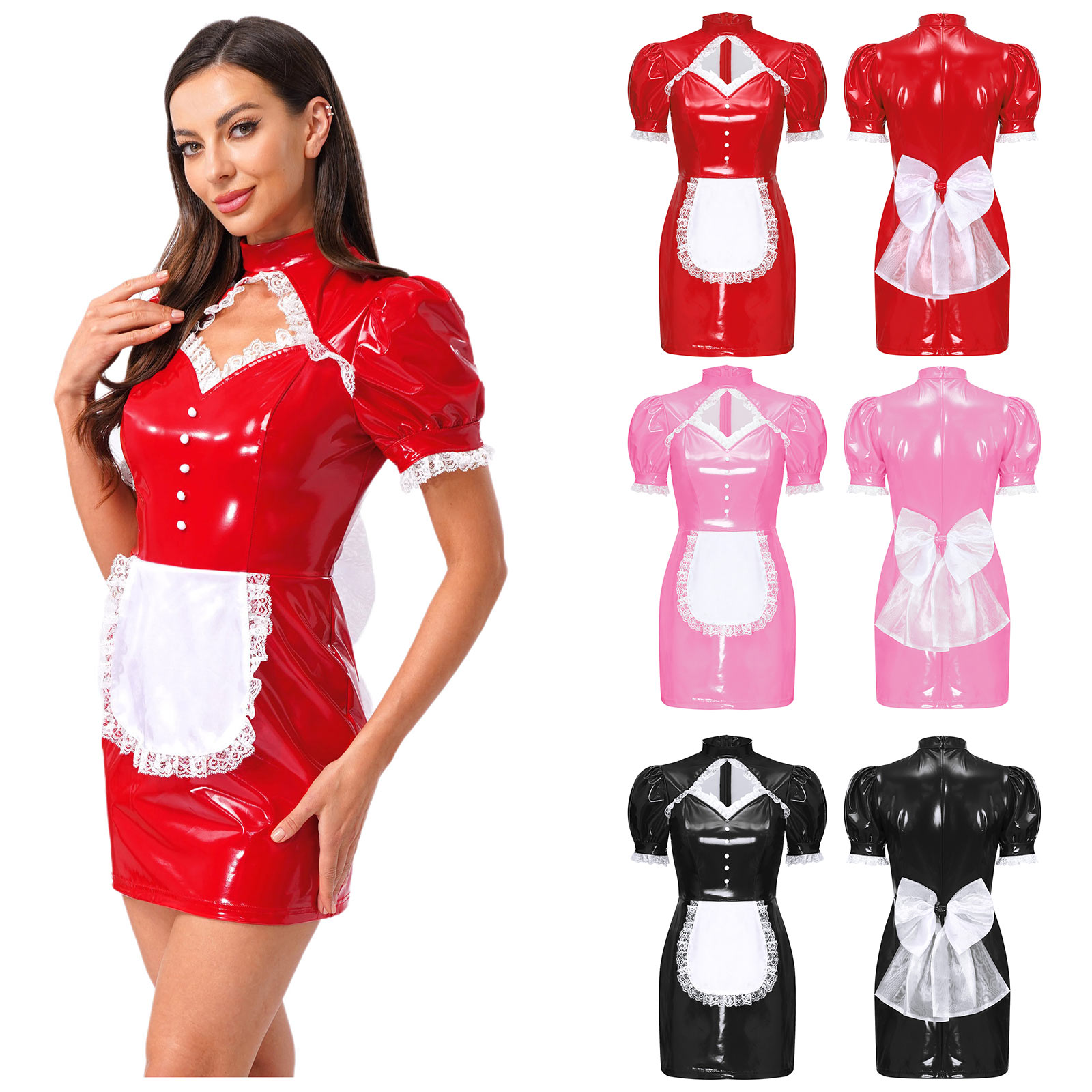 ผู้หญิงฮาโลวีนชุดแม่บ้านGlossy - Bodycon Dress Women บทวิจารณ์และราคา