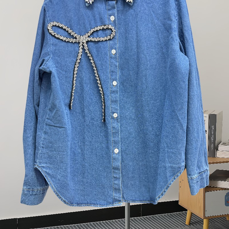 เสื้อเชิ้ตยีนส์ประดับโบว์เพชรแ - Women'S Fashion Denim Jacket บทวิจารณ์และราคา