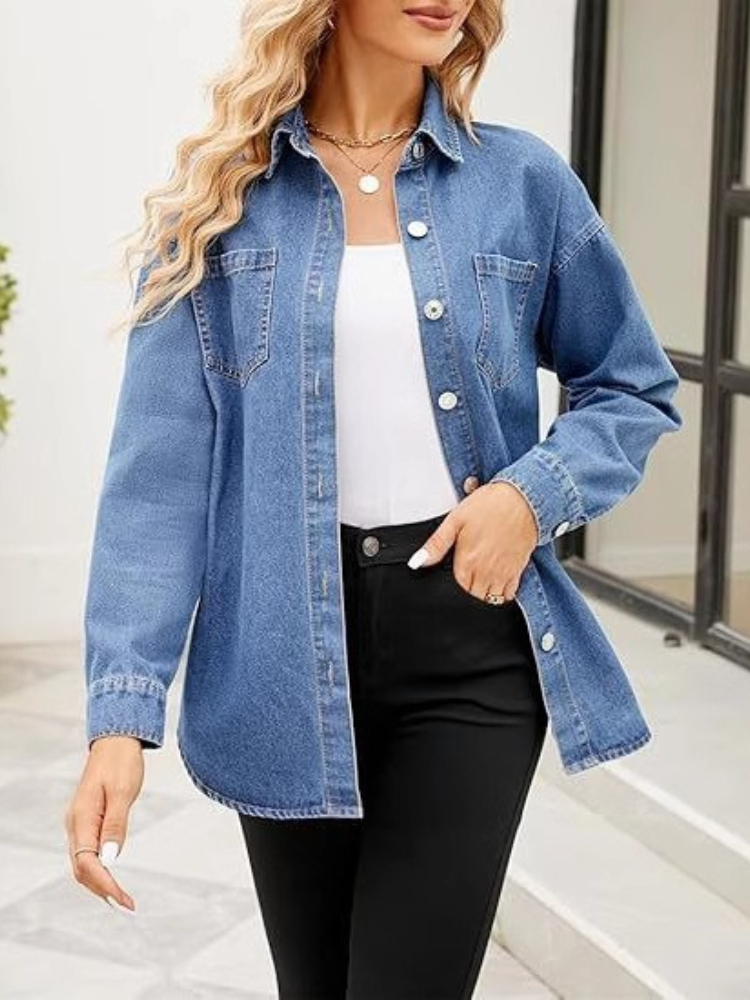 เสื้อเชิ้ตเดนิมแขนยาวทรงหลวมแบ - Women'S Fashion Denim Jacket บทวิจารณ์และราคา